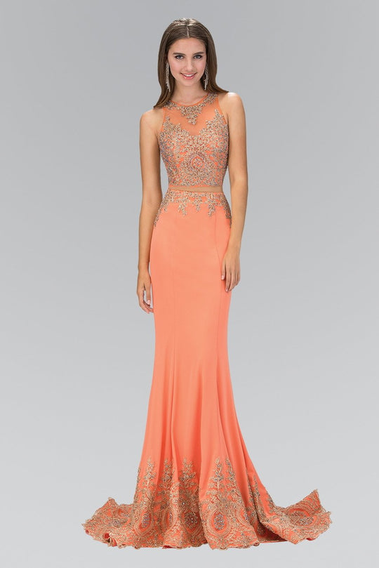 Two-Piece Embellished Illusion Halter Neck Gown GL1312