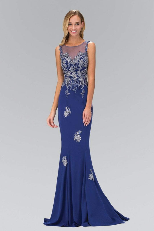 Beaded Illusion Bateau Neck Trumpet Gown GL1314