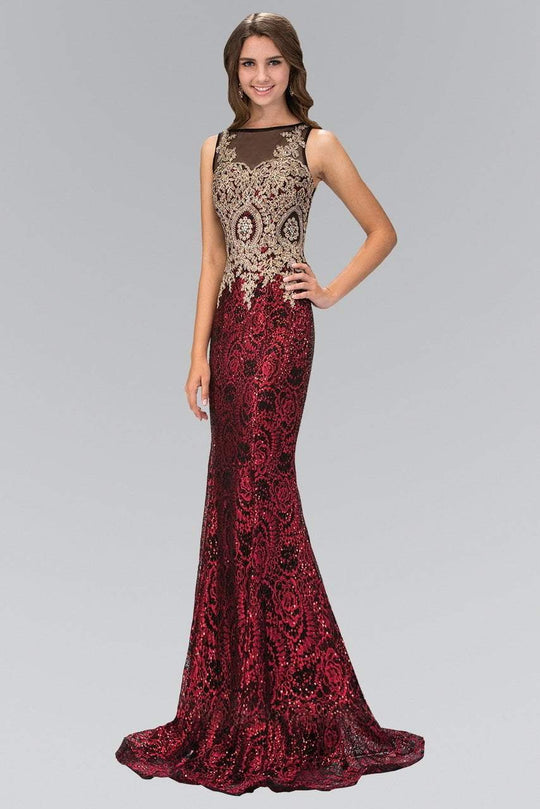 Embellished Illusion Bateau Neck Gown GL1319