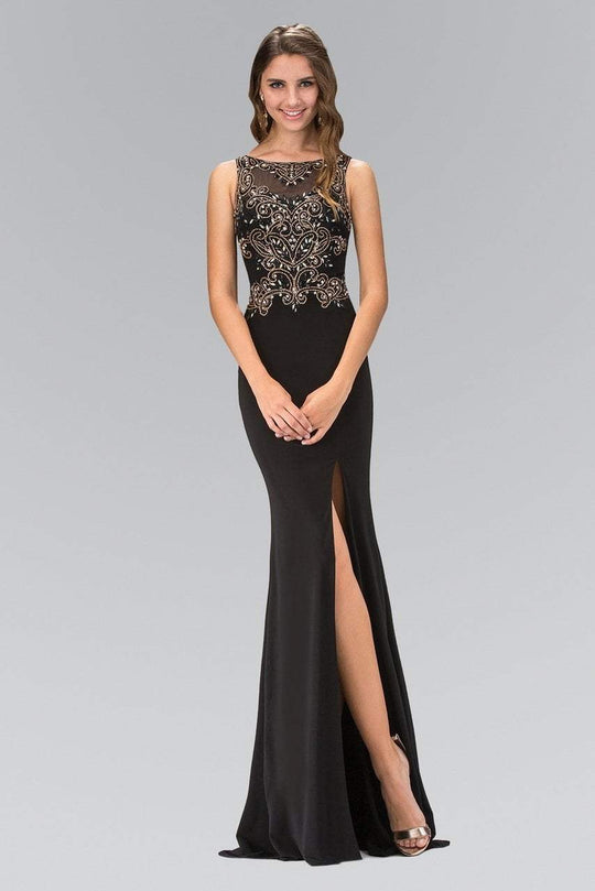 Bead Embellished Illusion Bateau Neck Gown GL1322