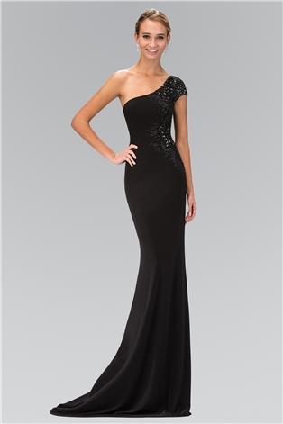 Beaded One Shoulder Jersey Long Dress  GL1326