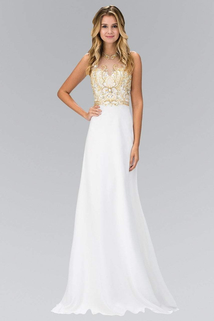 Gilt Beaded Illusion A-Line Gown GL1329