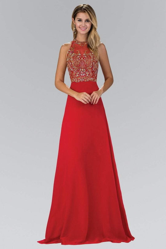 Gilt Beaded Illusion A-Line Gown GL1329