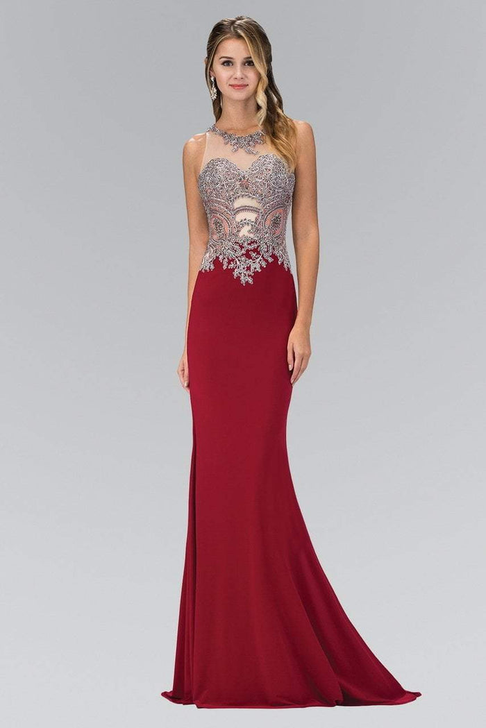 Beaded Illusion Neck Jersey Gown GL1331