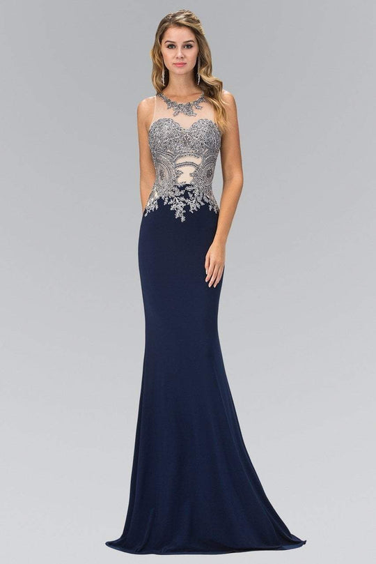 Beaded Illusion Neck Jersey Gown GL1331