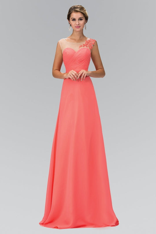 Pleated Illusion Scoop Neck Floral Laced Dress GL1332