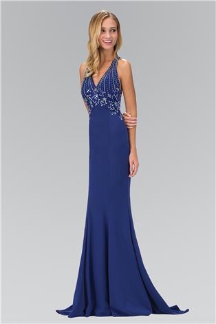 Bejeweled V-neckline Sheath Gown GL1337