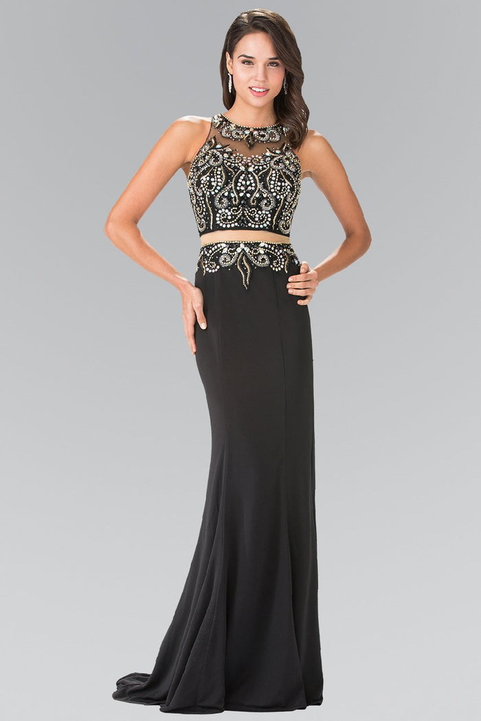Two-Piece Florid Illusion Sheath Gown GL1338