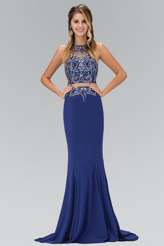 Two-Piece Florid Illusion Sheath Gown GL1338