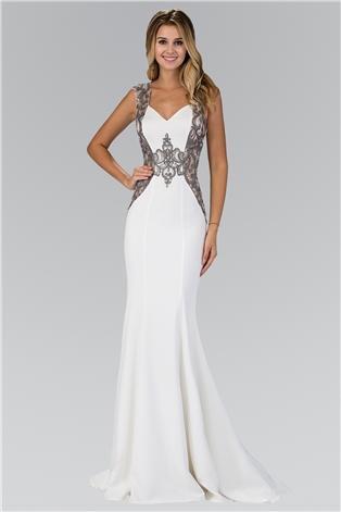 Beaded Lace Applique Sweetheart Jersey Gown GL1347