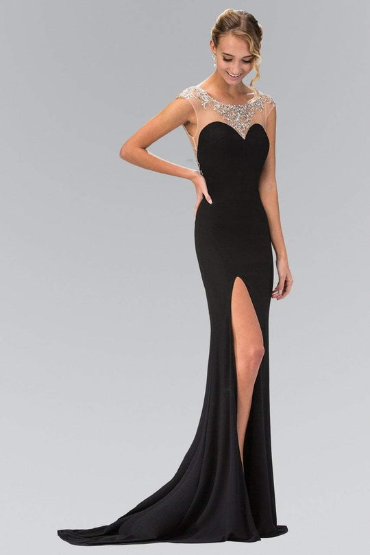 Bead Embellished Illusion Bateau Neck Gown GL1352