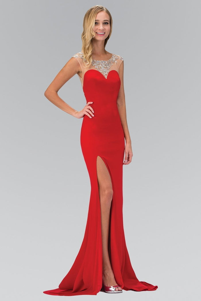 Bead Embellished Illusion Bateau Neck Gown GL1352
