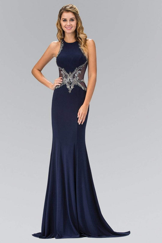 Embellished High Neck Long Gown GL1357