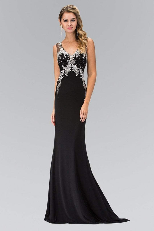 Jewel-Accented V-Neck Gown GL1358