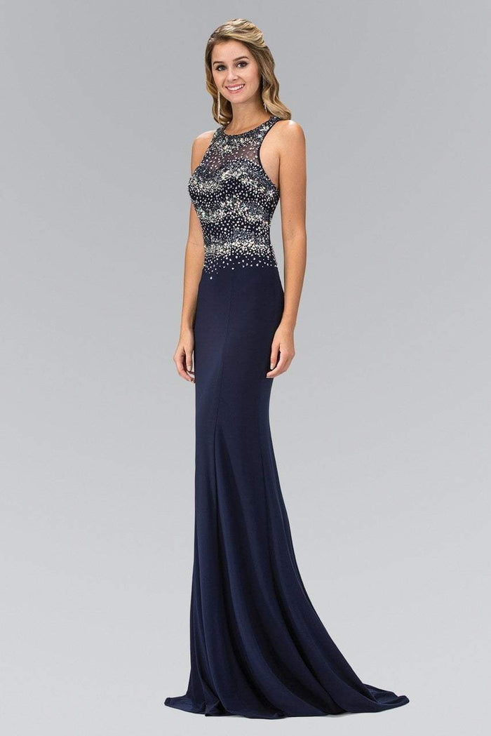 Jewel-Accented Halter Neck Gown GL1361