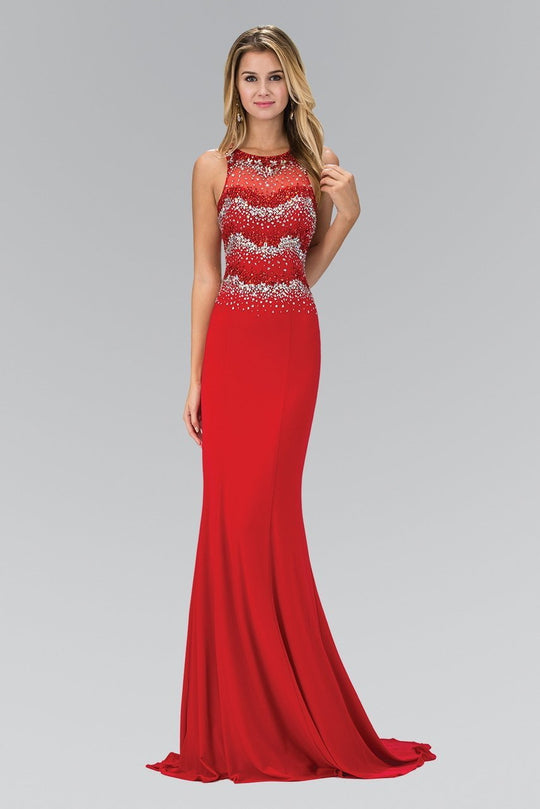 Jewel-Accented Halter Neck Gown GL1361