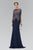 Elizabeth K Illusion Long Sleeve Metallic Lace Gown - 1 pc Navy In Size L Available In Blue