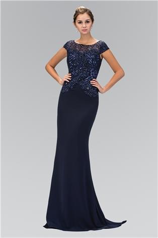 Cap Sleeve Bead and Sequin Embellished Gown GL1369