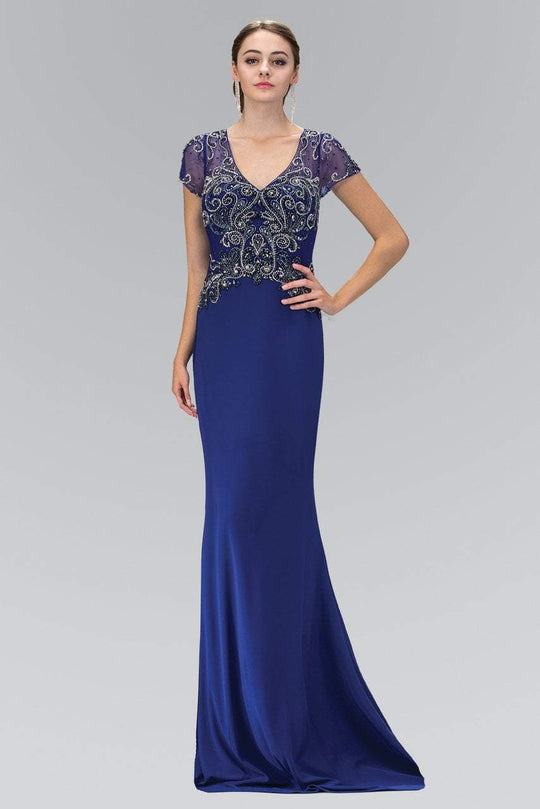 Short Sleeve V-neckline Jersey Gown GL1370