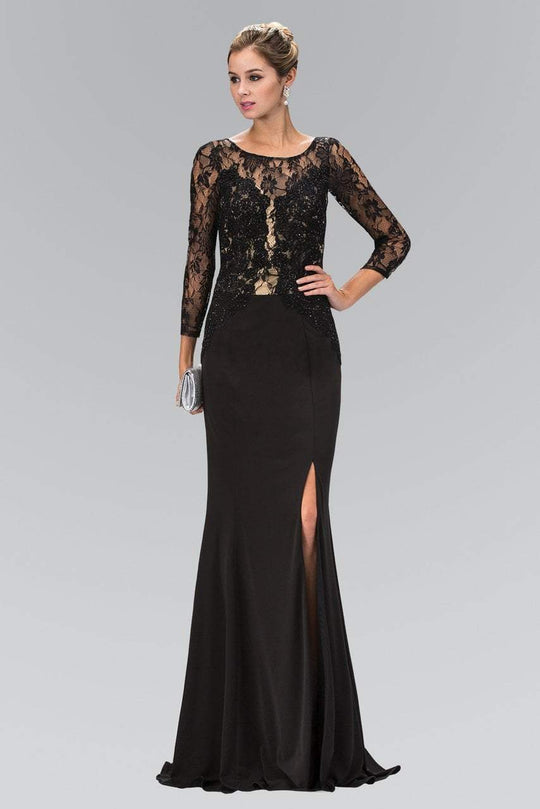 Lace Embellished Bodice with Three Quarter Sleeves Gown GL1371