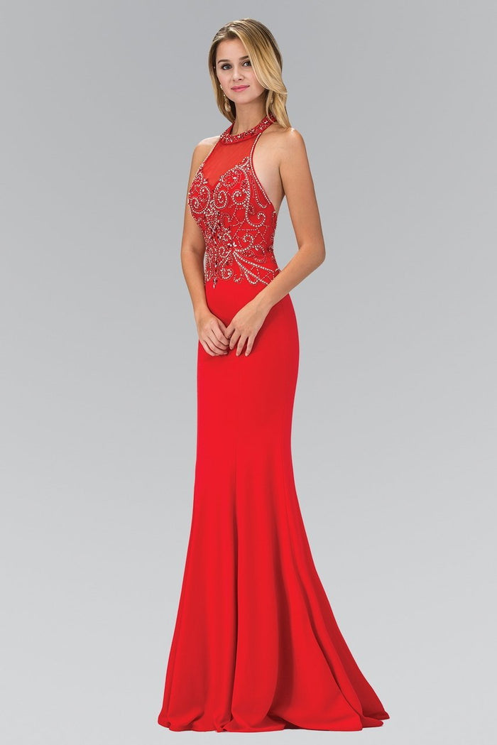 Jewel-Accented Halter Neck Jersey Gown GL1373