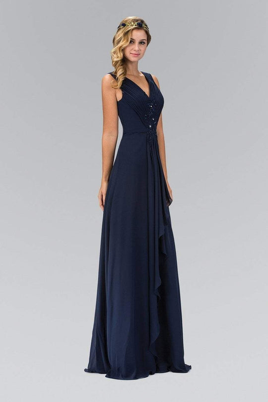 Applique V-Neck Chiffon A-Line Gown GL1378
