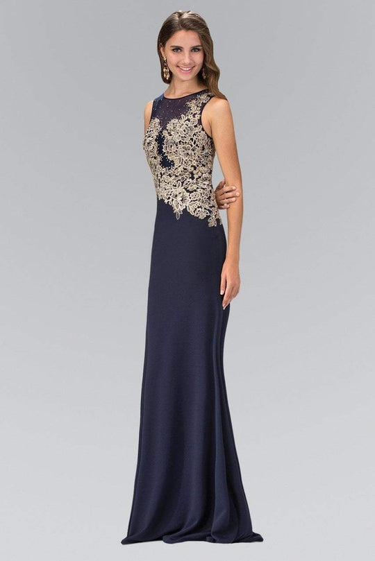 Embellished Jewel Neck Jersey Gown GL1381