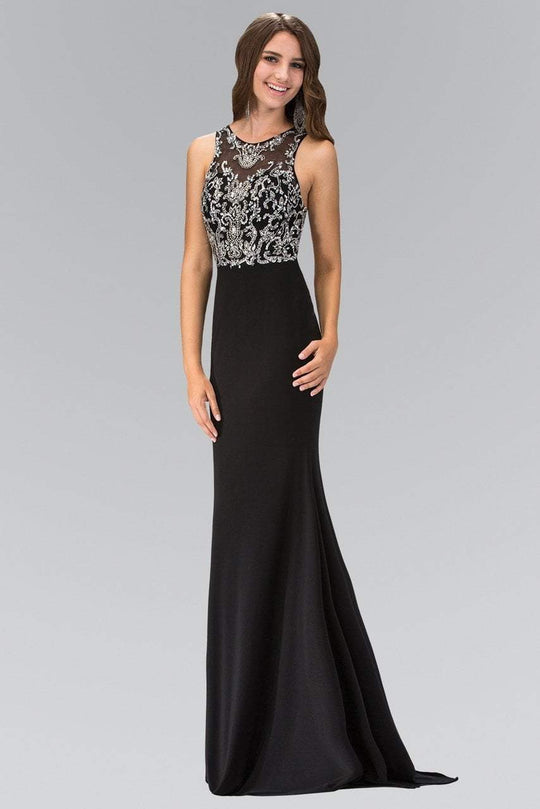 Jewel Ornate Illusion Sheath Gown GL1385