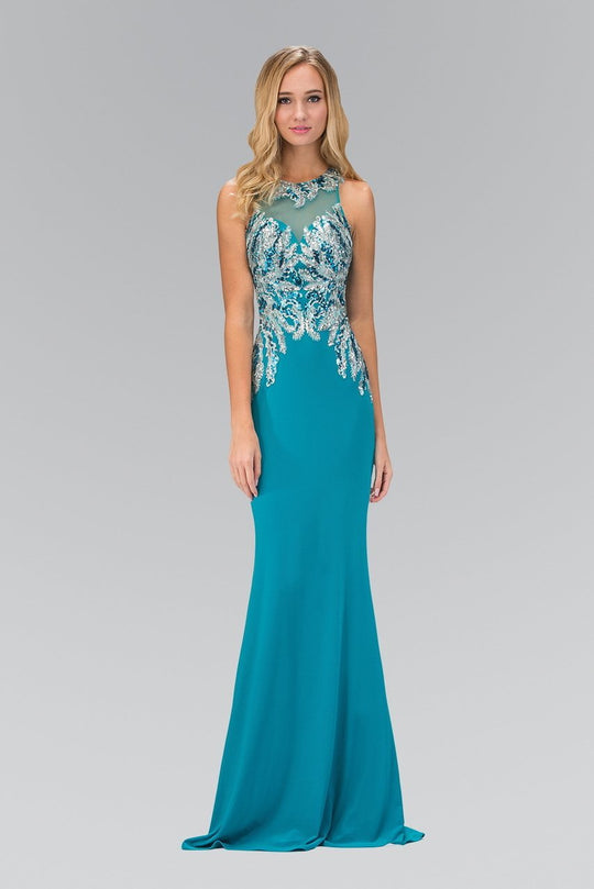 Jewel Neckline Sequin Embellished Gown GL1387