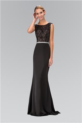 Embellished Bateau Neckline Open Back Gown GL1388