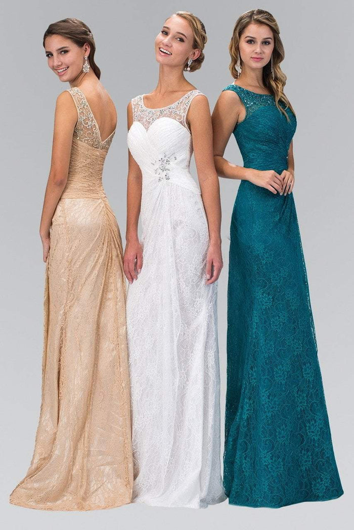 Bateau Illusion Lace Sheath Gown GL1392
