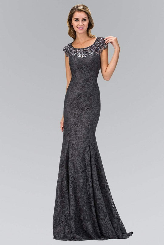Ornate Yoke Lace Illusion Sheath Gown GL1394