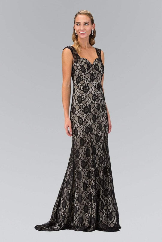 Long Contrast Lace Sheath Gown GL1396