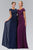 Elizabeth K Cap Sleeve Beaded Lace Bodice Chiffon Gown in Blue and Purple