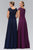 Elizabeth K Cap Sleeve Beaded Lace Bodice Chiffon Gown in Purple