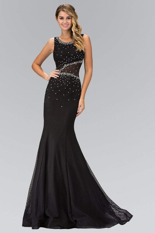 Scoop Neckline Rhinestone Embellished Gown GL1401