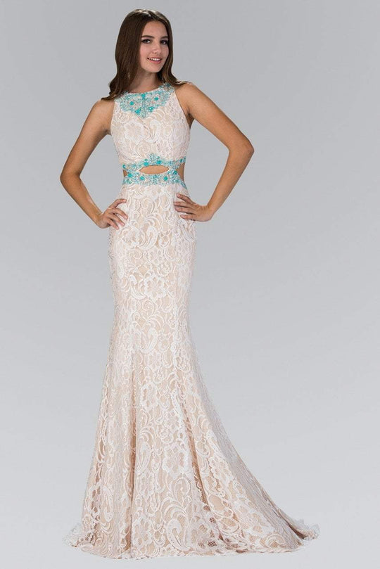 Jewel Neckline with Cutouts Lace Gown  GL1403