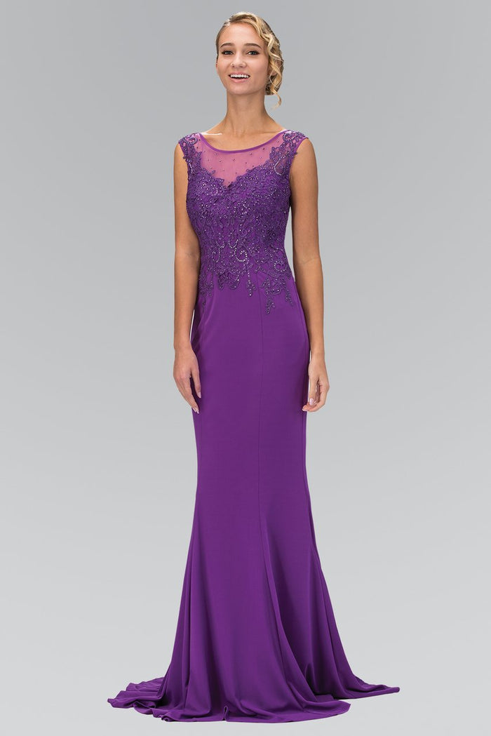 Laced Bateau Neck Jersey Gown GL1411