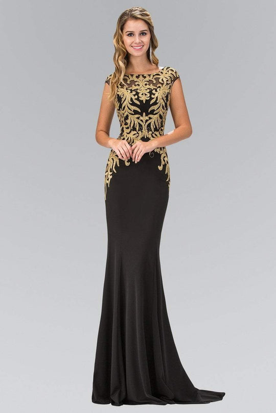 Bateau Neckline with Gold Applique Embellishment Gown GL1417