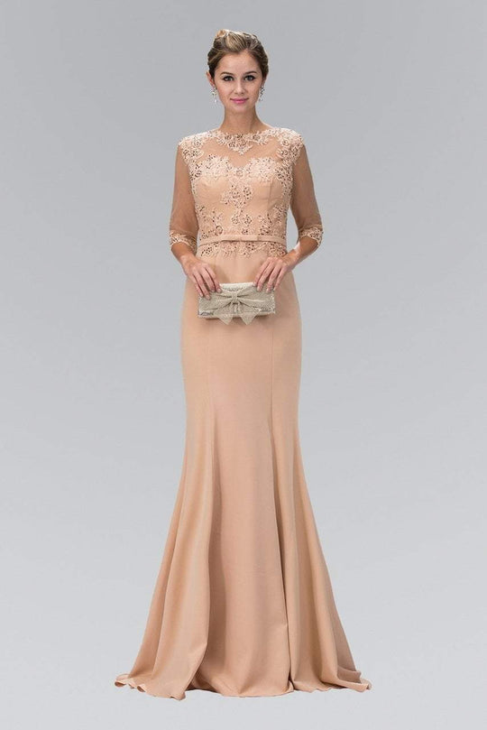 Sheer Neckline with Three Quarter Sleeves Gown GL1423