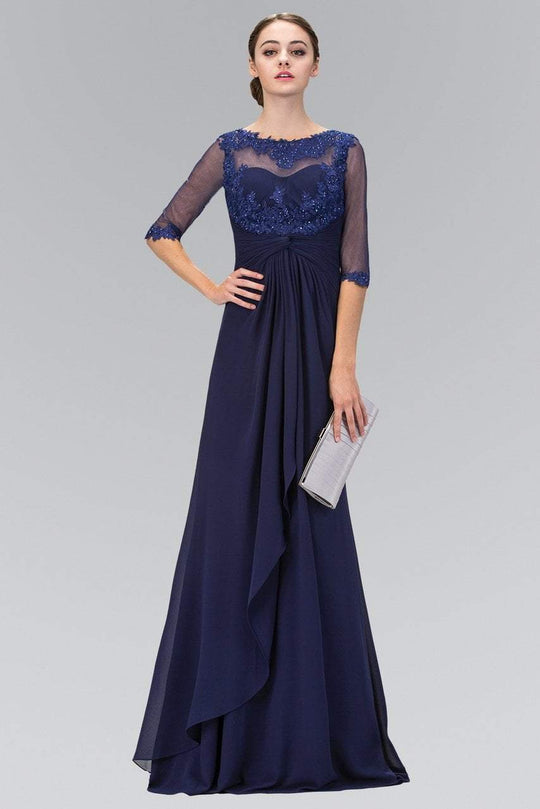 Sheer Sleeves and Back Chiffon A-line Gown GL1424