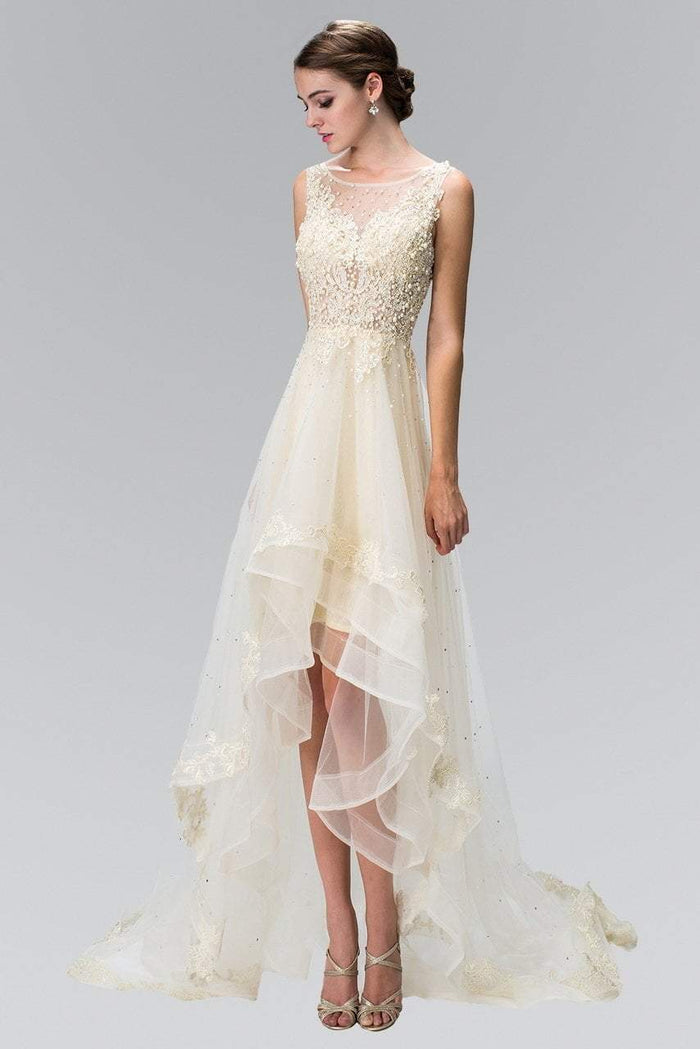 Pearl and Rhinestone Embellished High Low Dress GL1426
