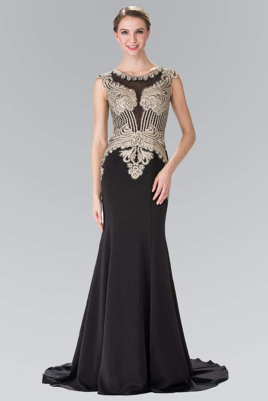 Gold Toned Embroidered Beaded Bodice Gown GL1461