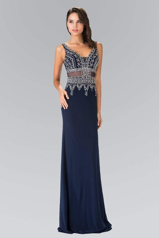 Beaded Sleeveless V-neckline Jersey Gown GL1474