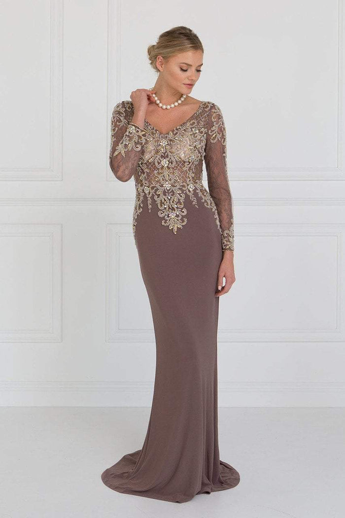 GL1502 Jewel Embellished Long Sleeves Fitted Dress