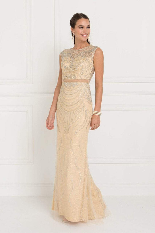 GL1503 Sheer Lace Embellished Evening Gown