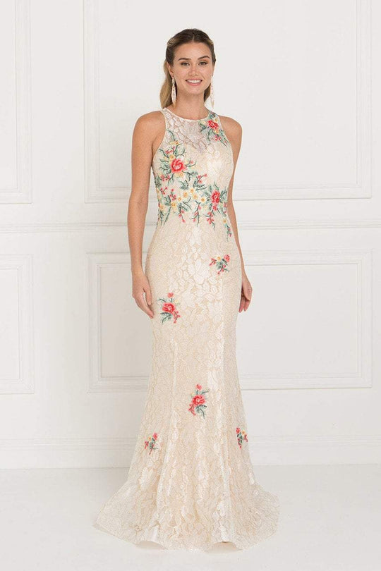 GL1504 Floral Lace Fitted Mermaid Dress