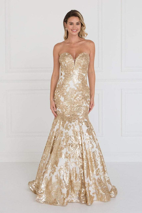 GL1508 Sequined Strapless Fitted Trumpet Gown