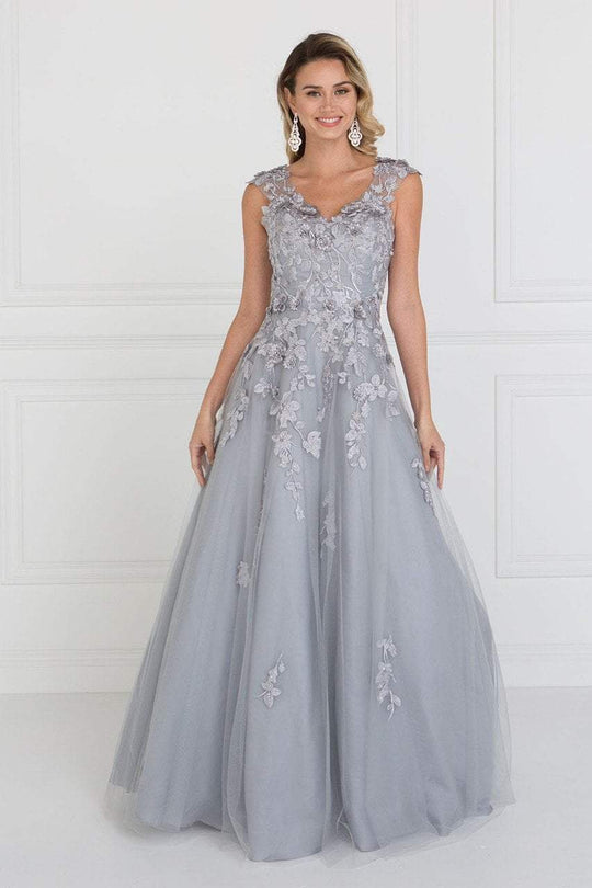 GL1517 Floral Embroidered Cap Sleeves Gown