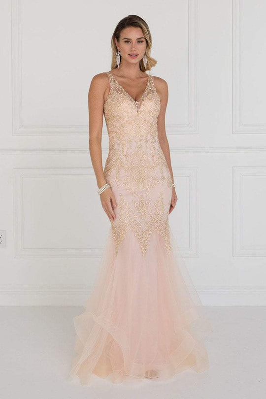 GL1518 Embellished V-Neck Mermaid Gown